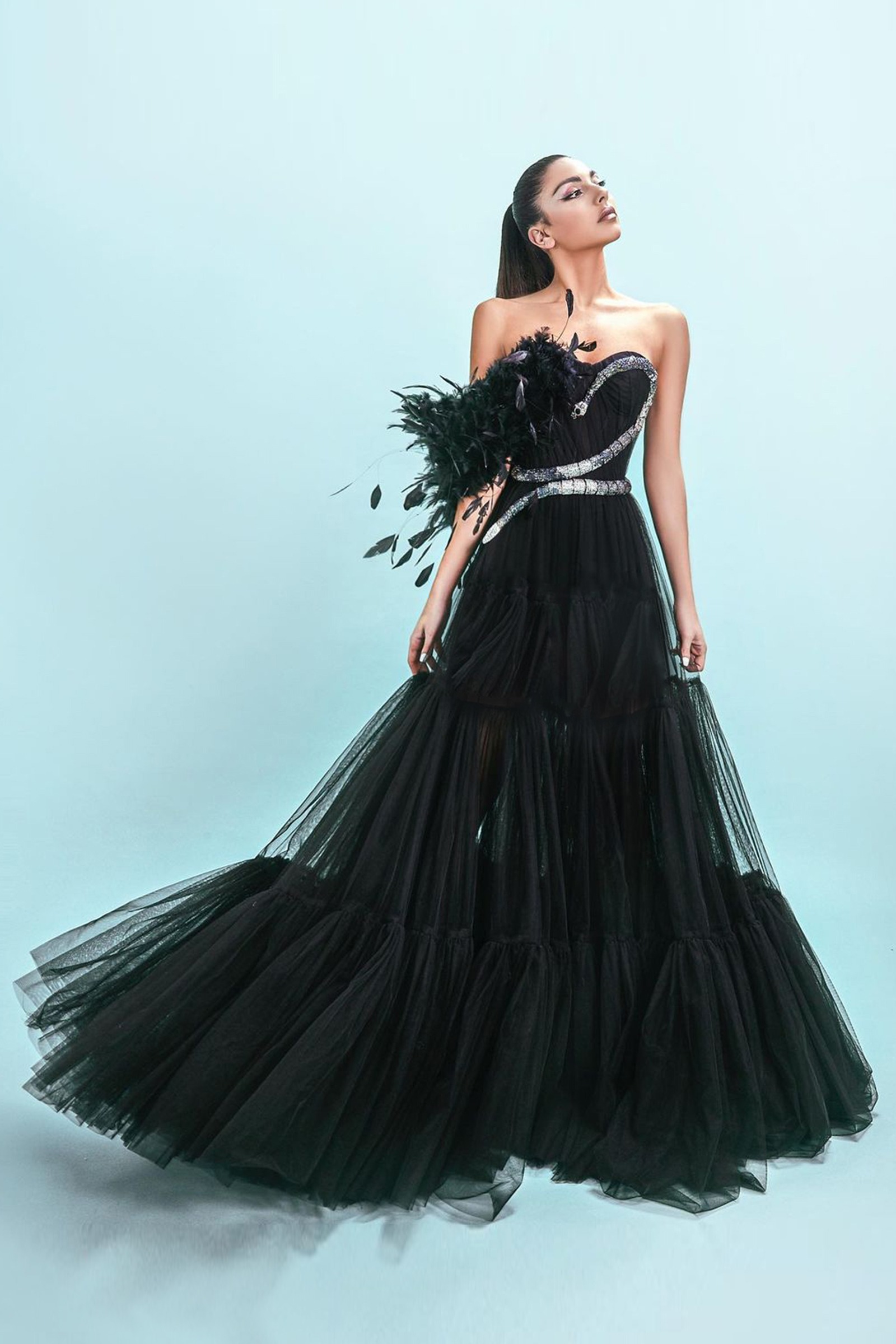 fadel jaber black tulle halter gown