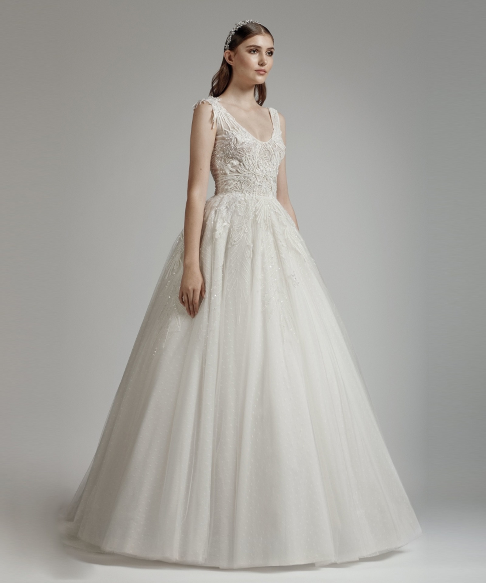 Rent BASIL SODA Sleeveless V neck Bridal Gown in Lebanon Designer 24