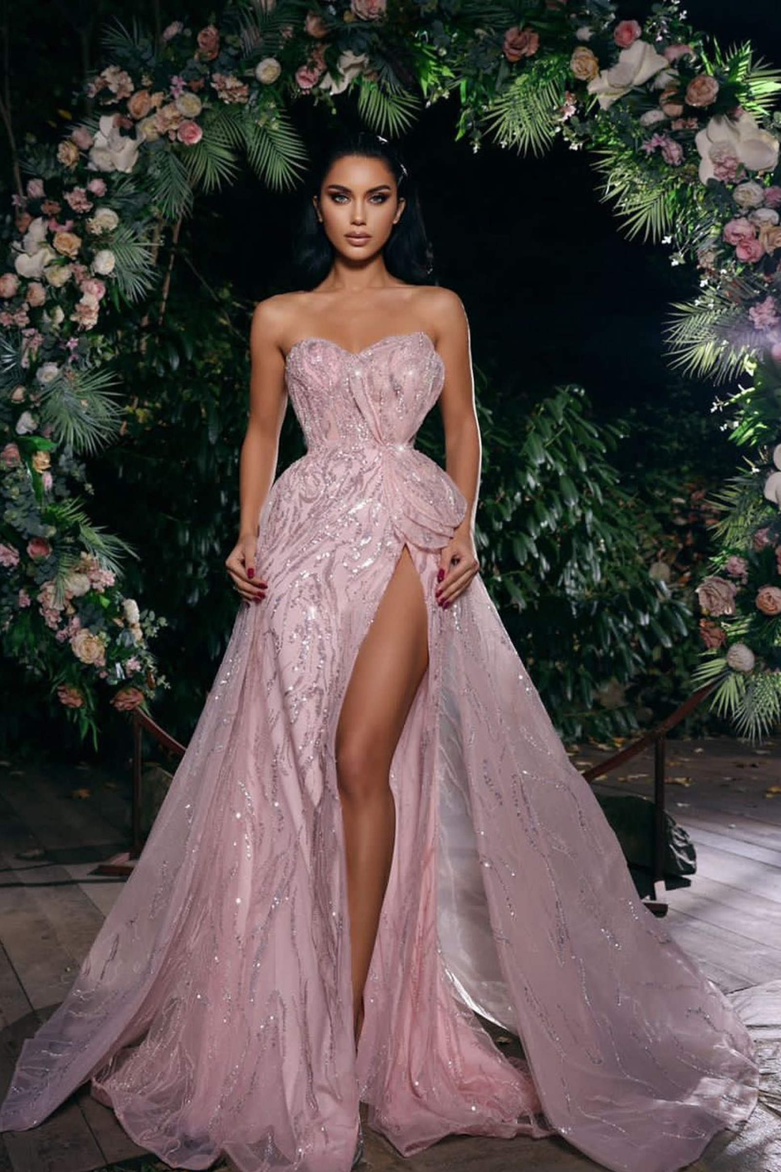 Rent CATWALK COUTURE Strapless Embellished Slit Dress in Lebanon