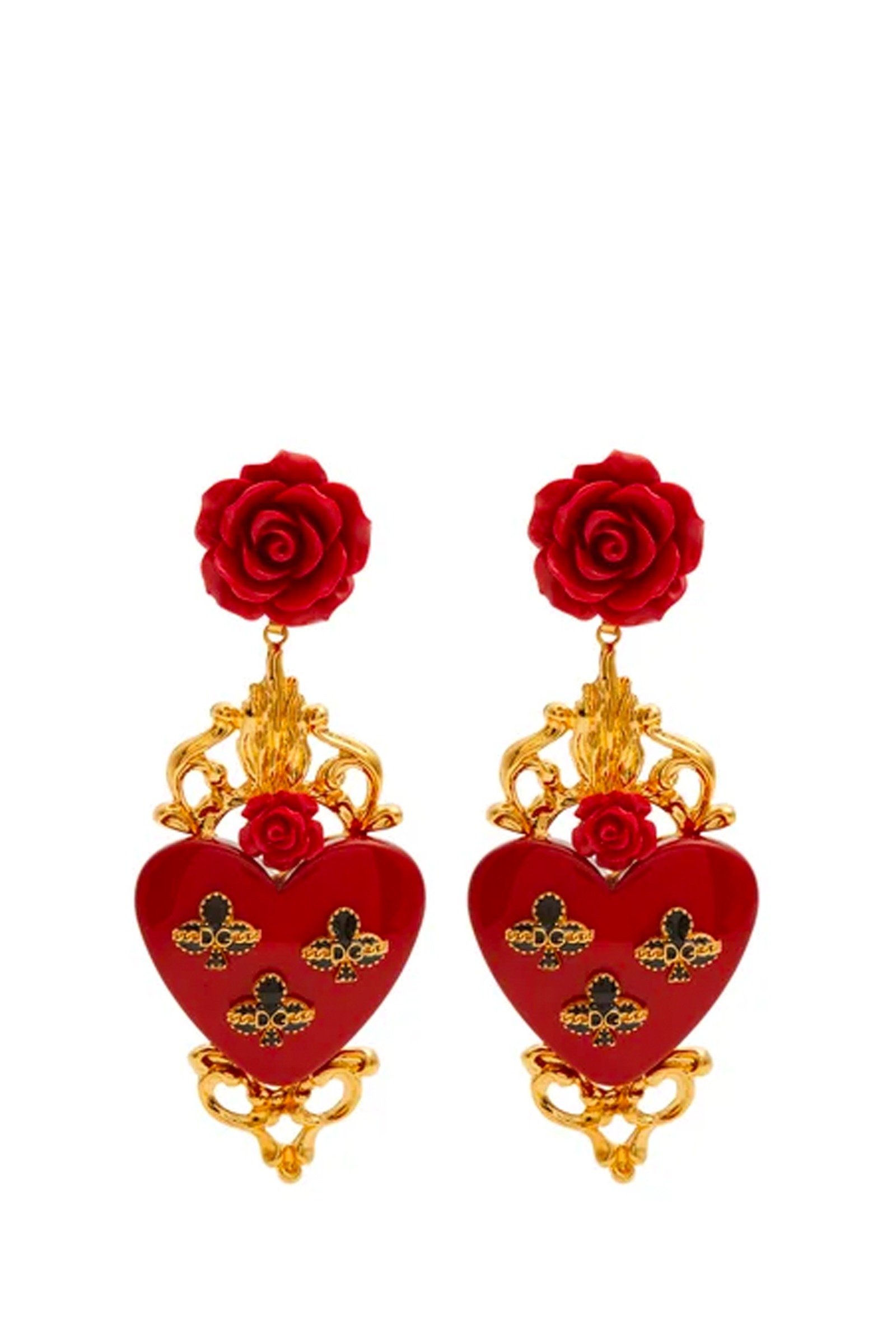 Rent DOLCE & GABBANA Gold Hearts & Floral Earrings in Dubai - Designer 24