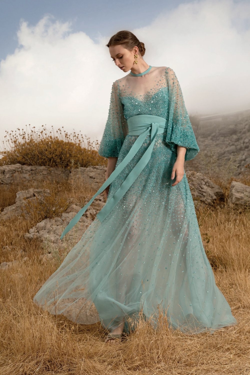 Rent ELIE SAAB Angel Sleeves Embellished Gown in Dubai - Designer 24