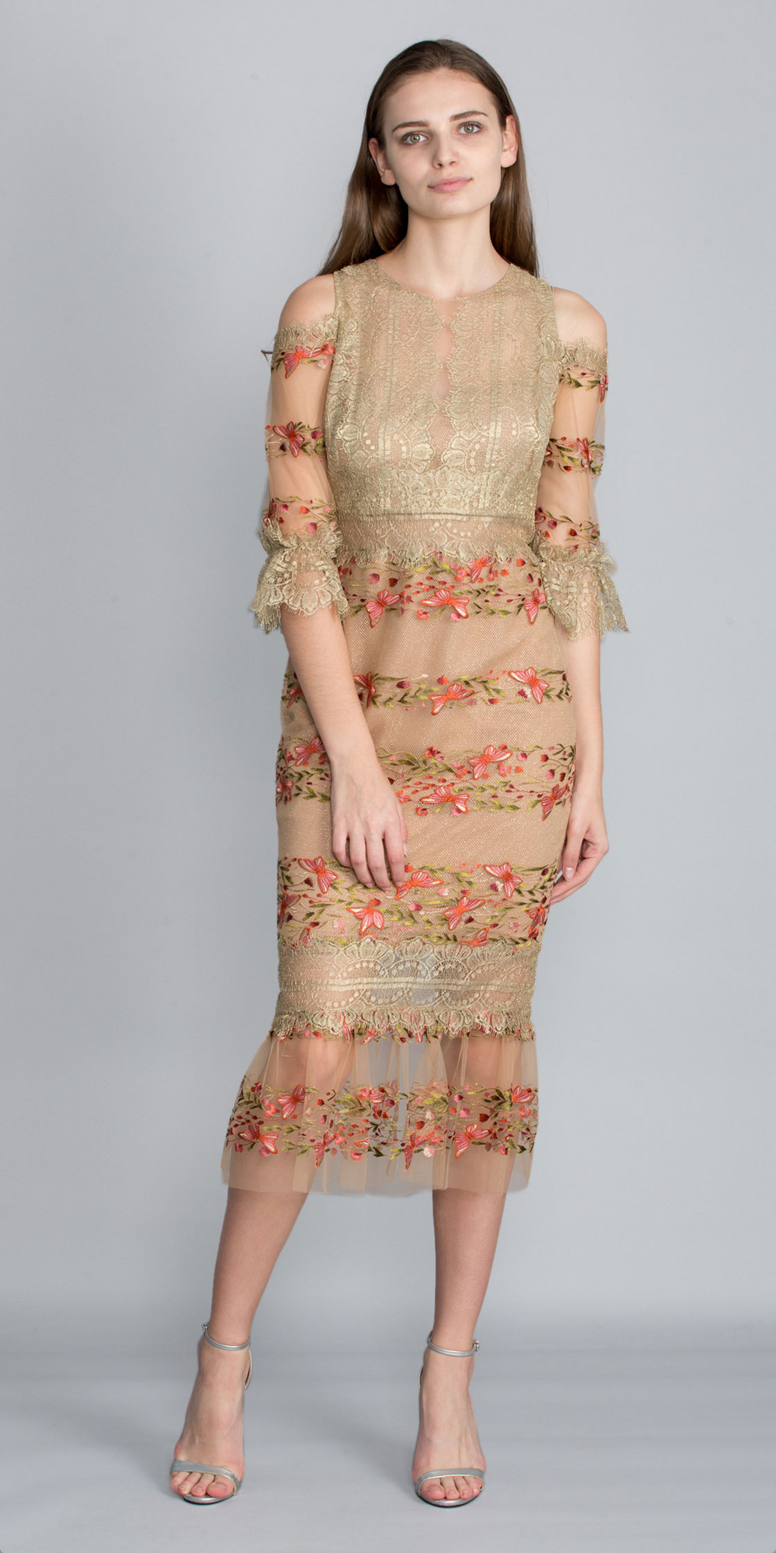 chinese dress ladies Vivarium Vines Lace Guipure A-line Midi Dress
