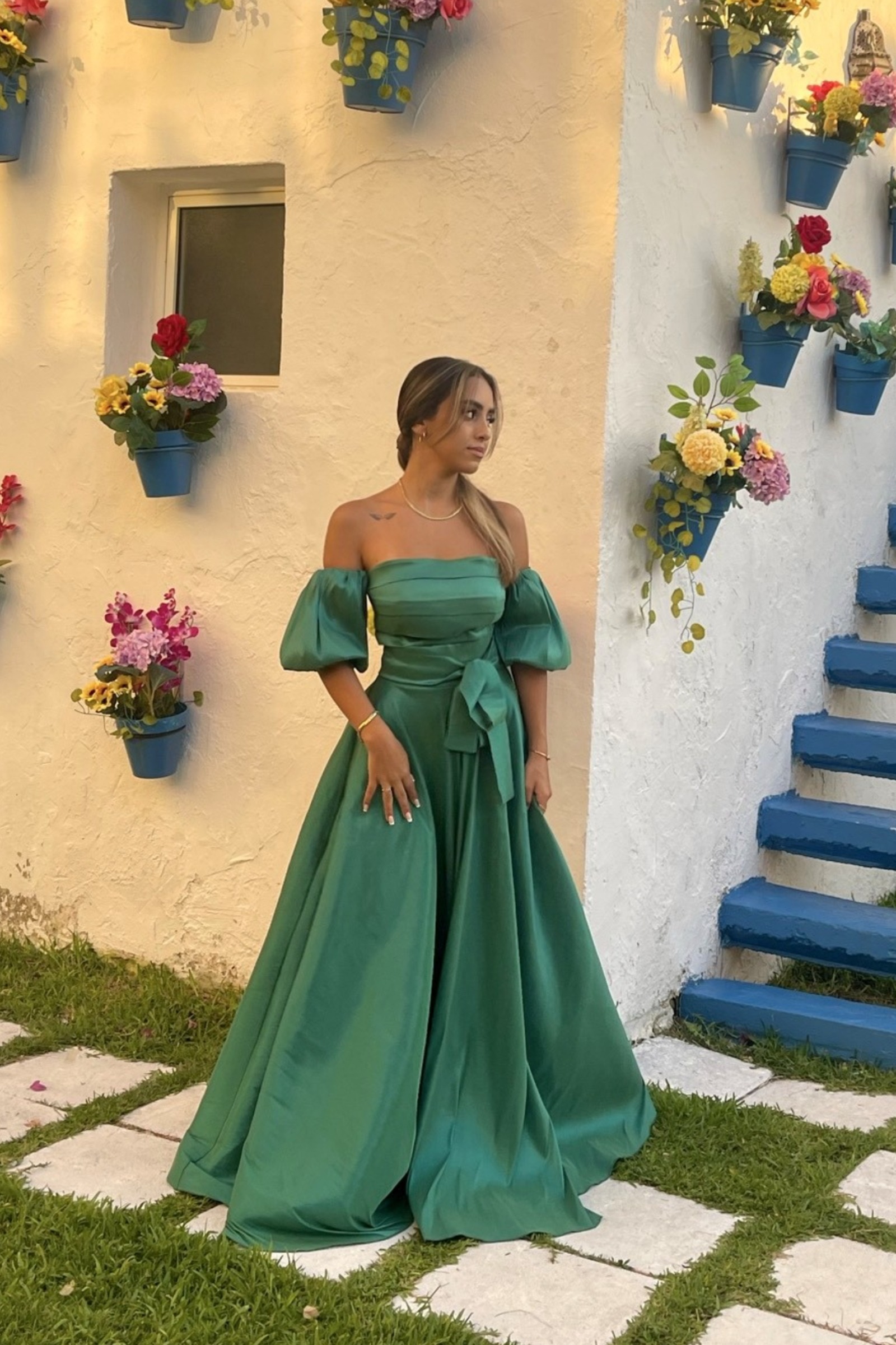 Rent FURLA Off Shoulder Satin Bow Gown in Dubai Designer 24