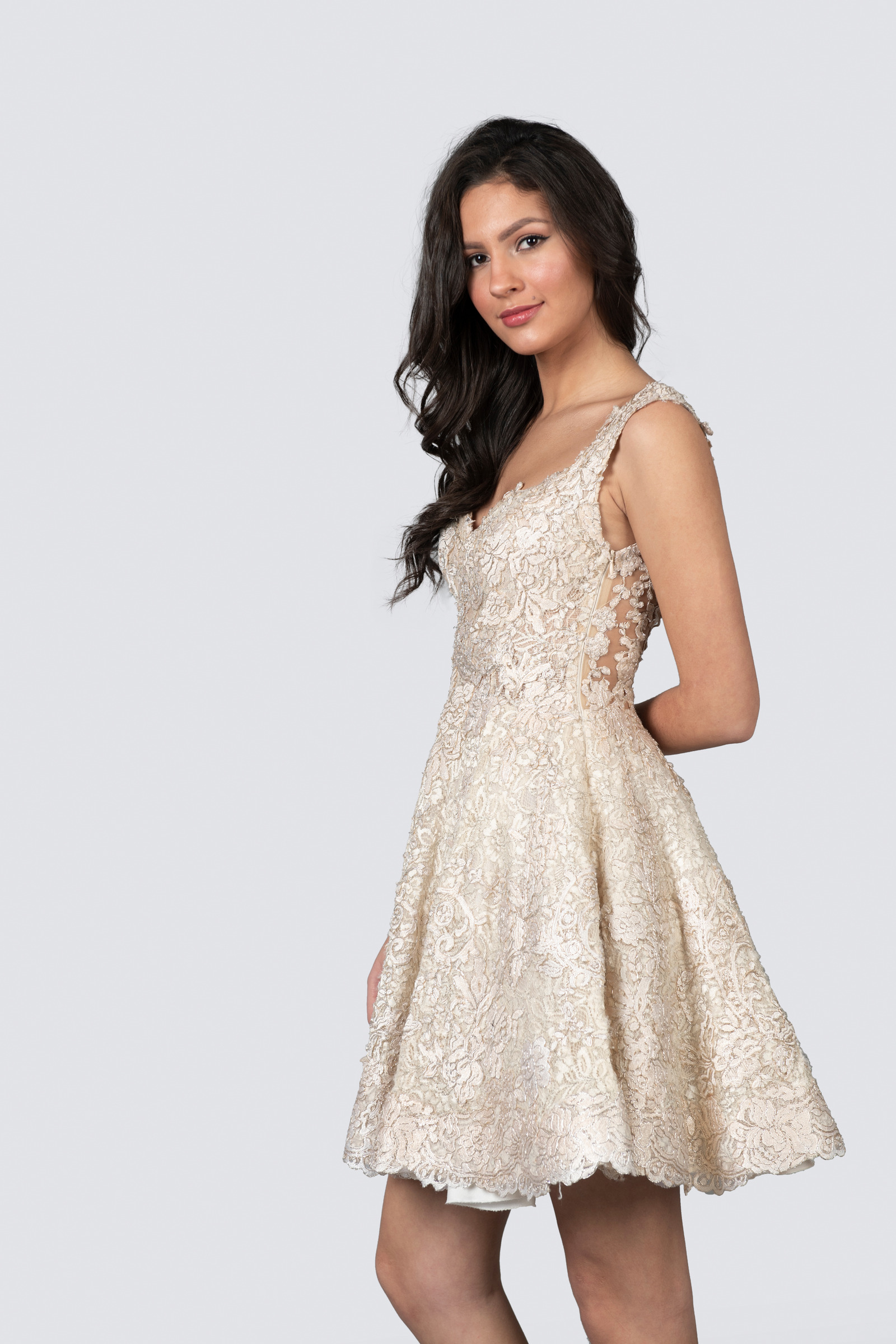 Rent Gaby Saliba Couture Fit Flare Lace Mini In Lebanon