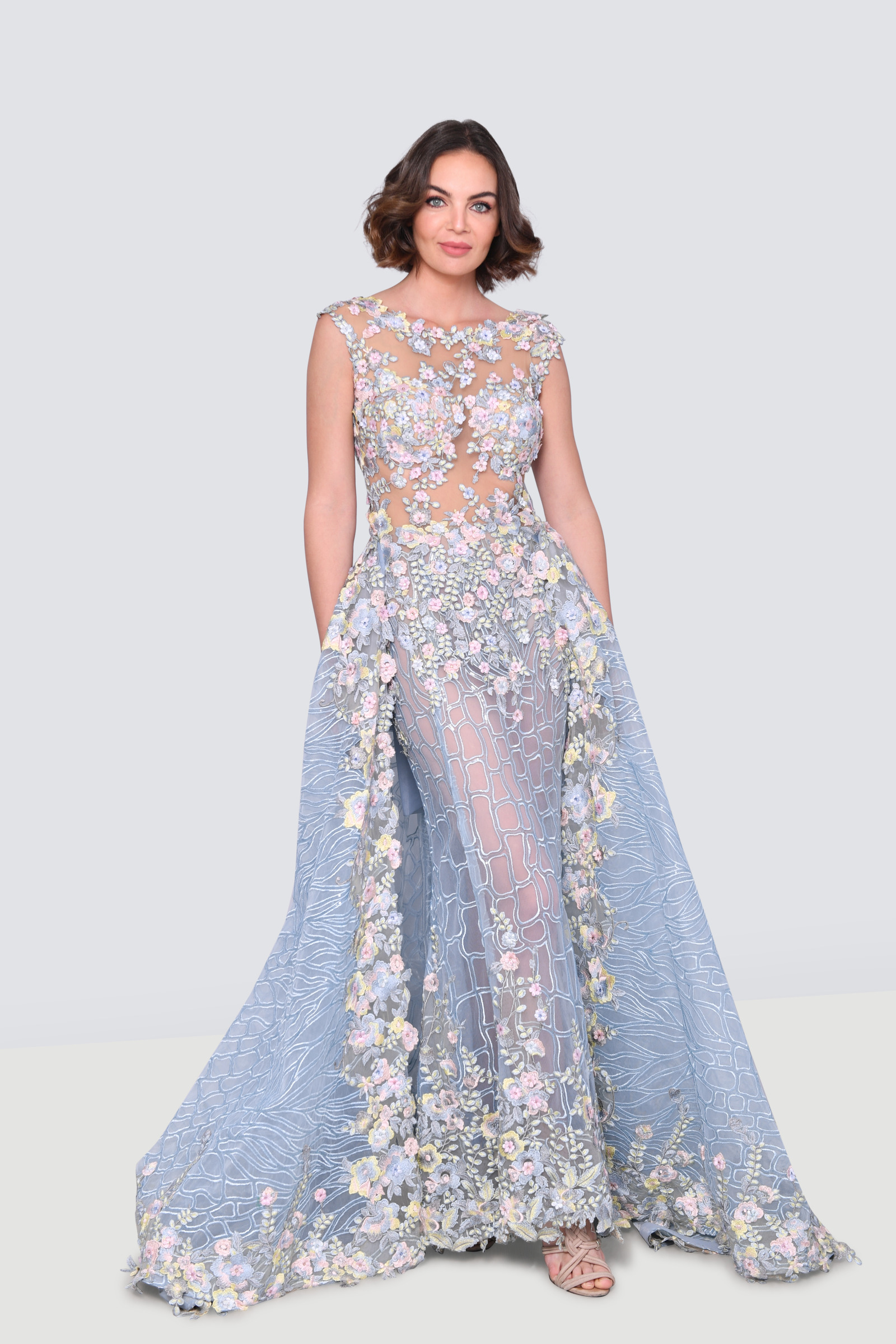 Rent Gaby Saliba Couture Sheer High Neck W 3d Flowers In Lebanon