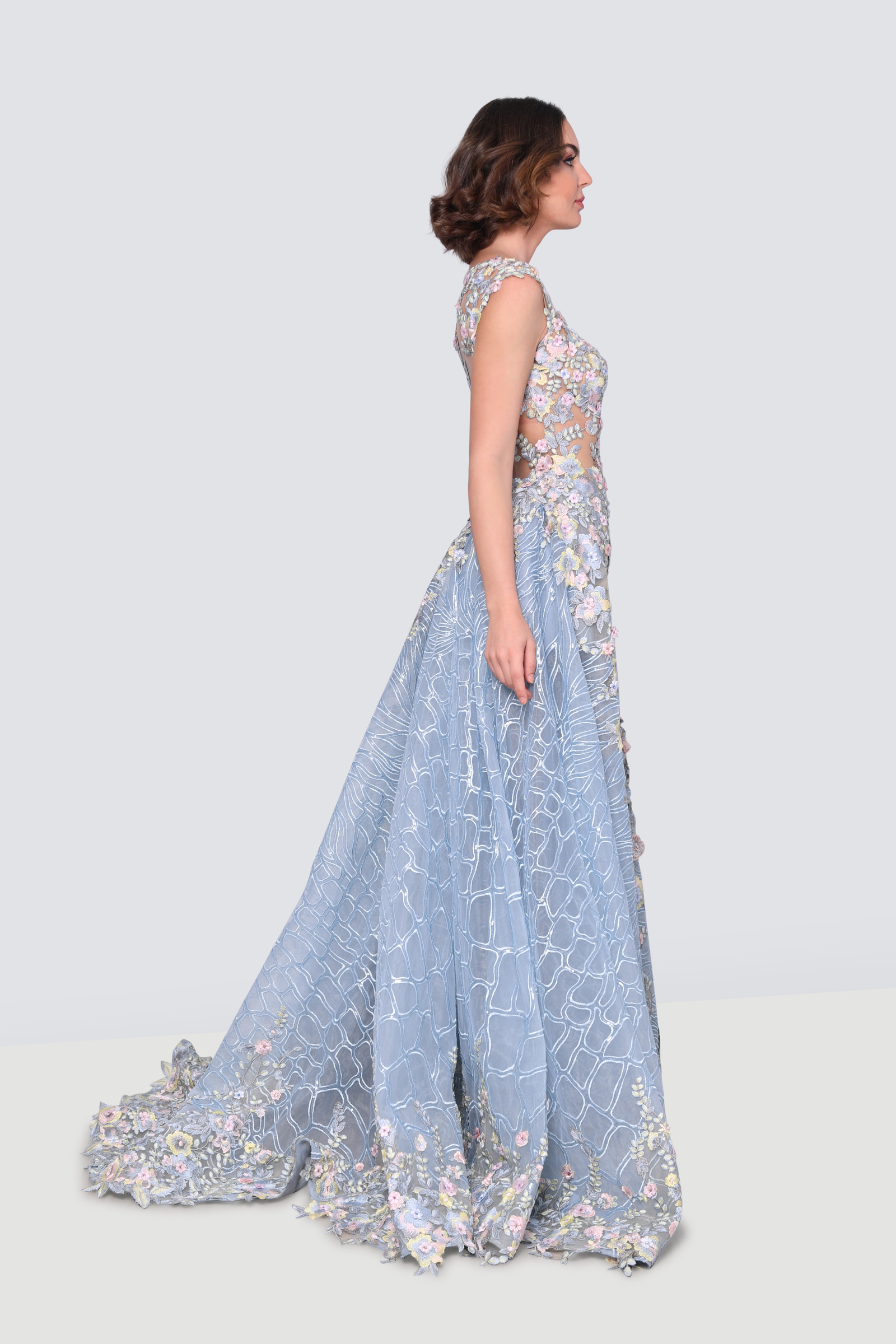 Rent Gaby Saliba Couture Sheer High Neck W 3d Flowers In Lebanon