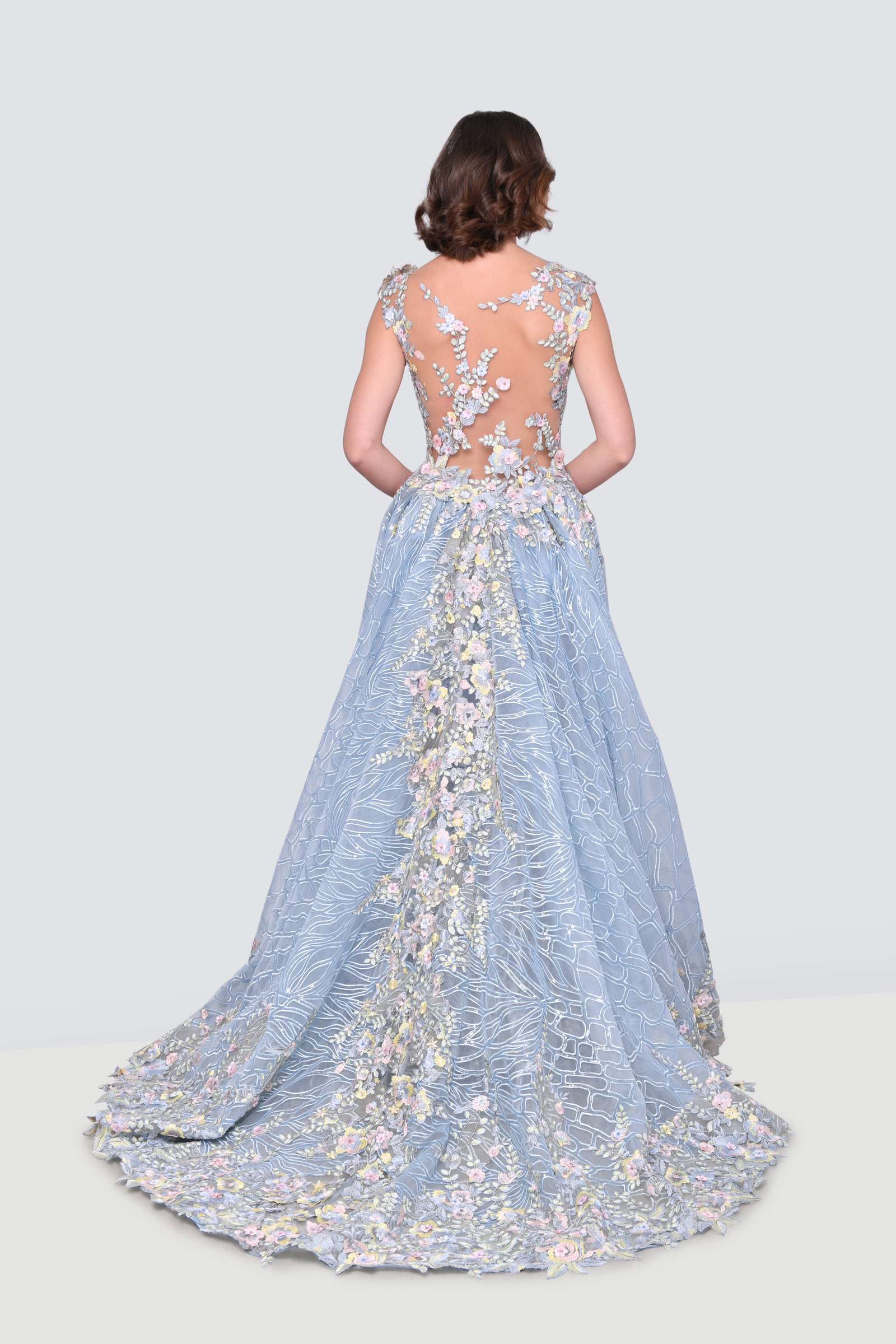 Rent Gaby Saliba Couture Sheer High Neck W 3d Flowers In Lebanon