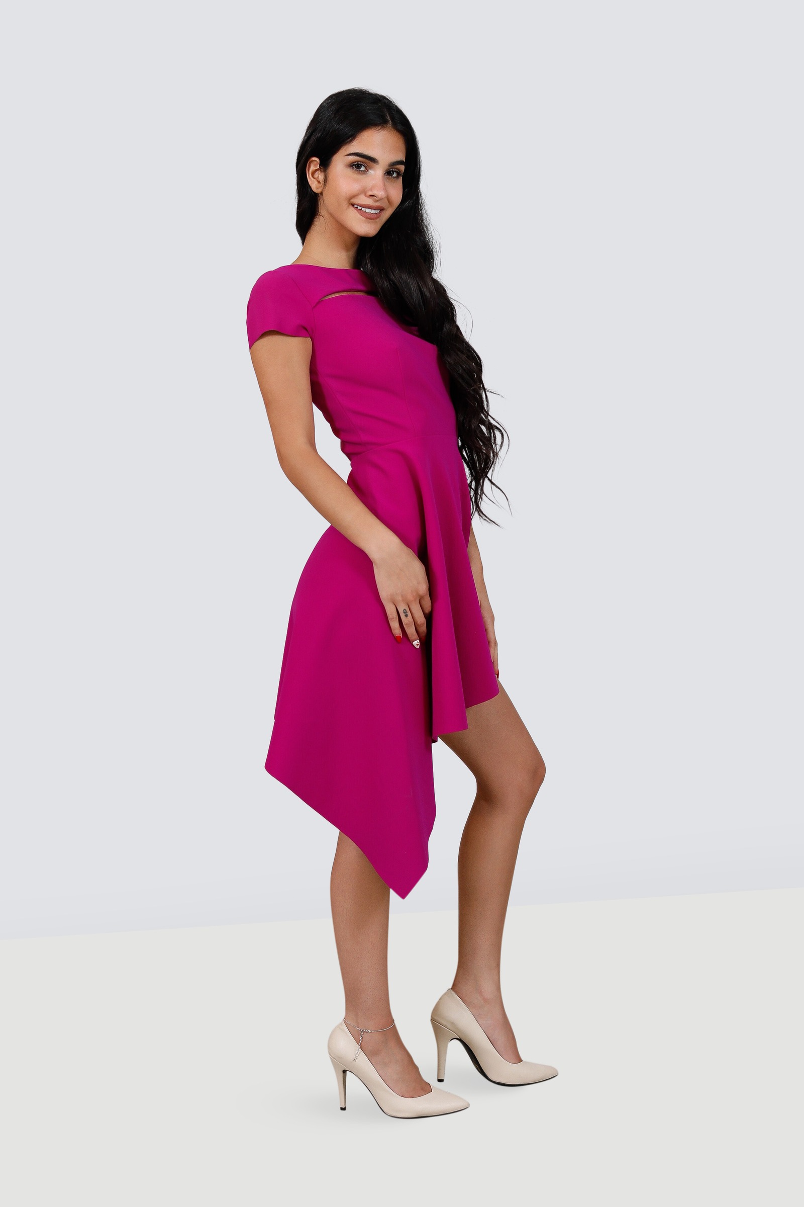 Greta Constantine Sabetta Asymmetrical Neckline Fitted Dress