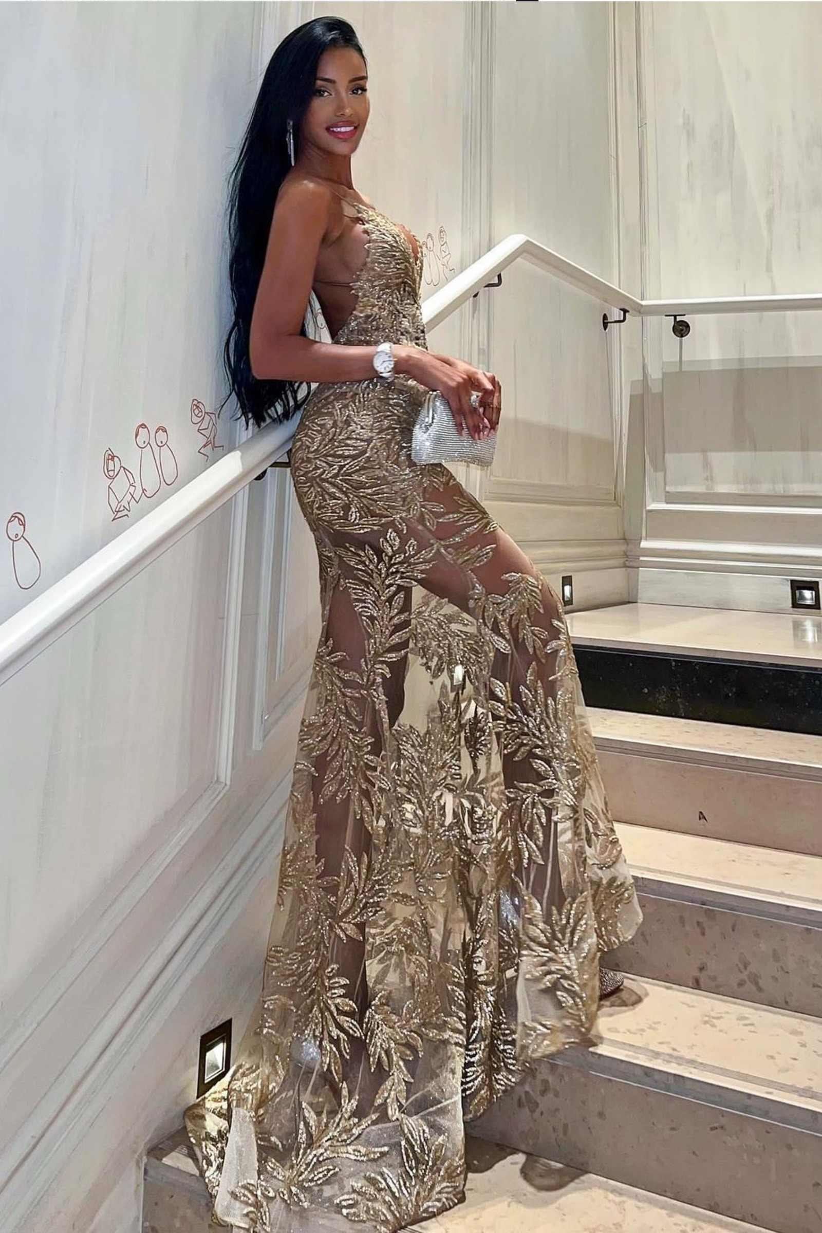 Rent NADINE MERABI Embellished Sequins Fitted Dress in Dubai