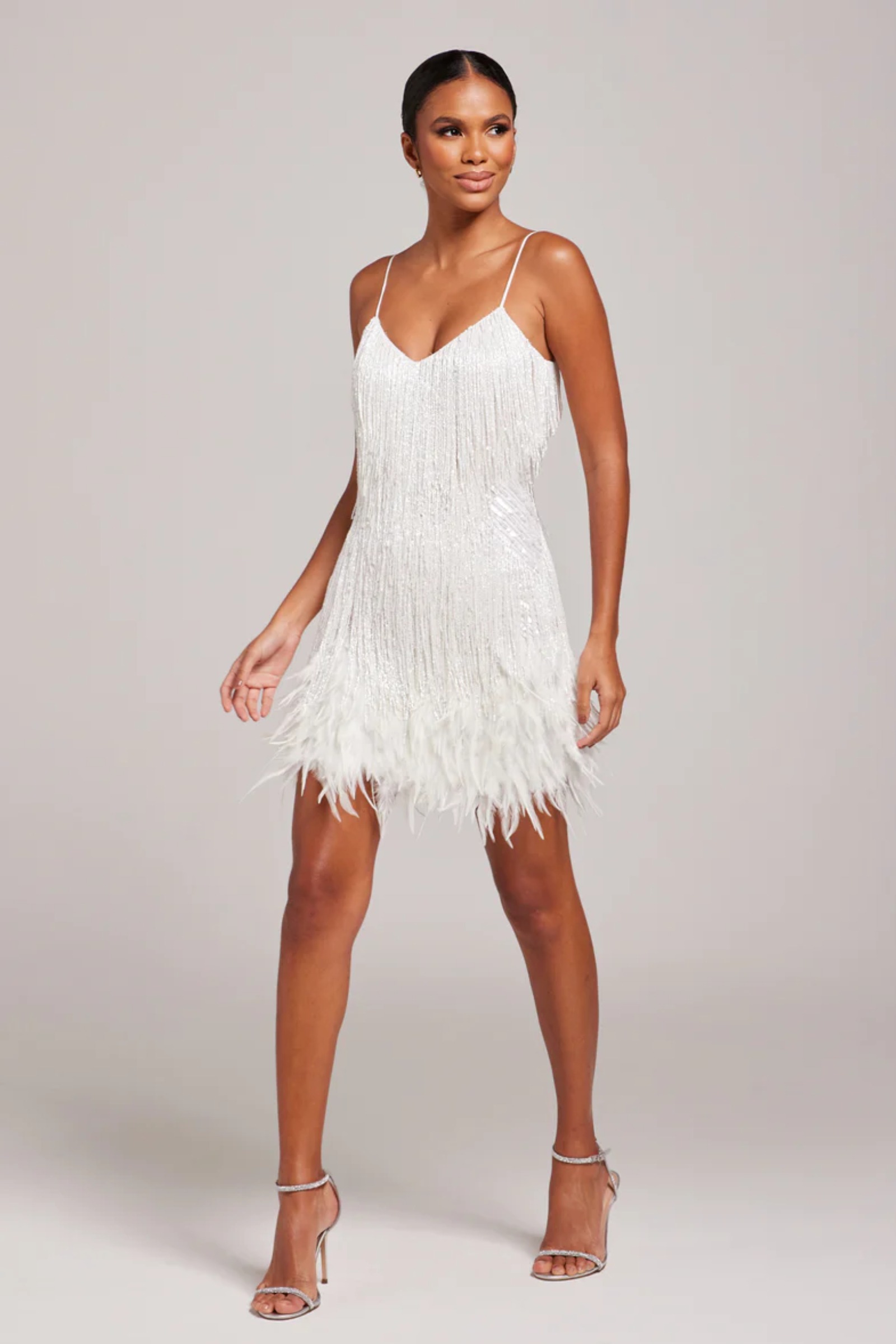 Rent NADINE MERABI Fringes Feathers Short Dress in Dubai Designer 24