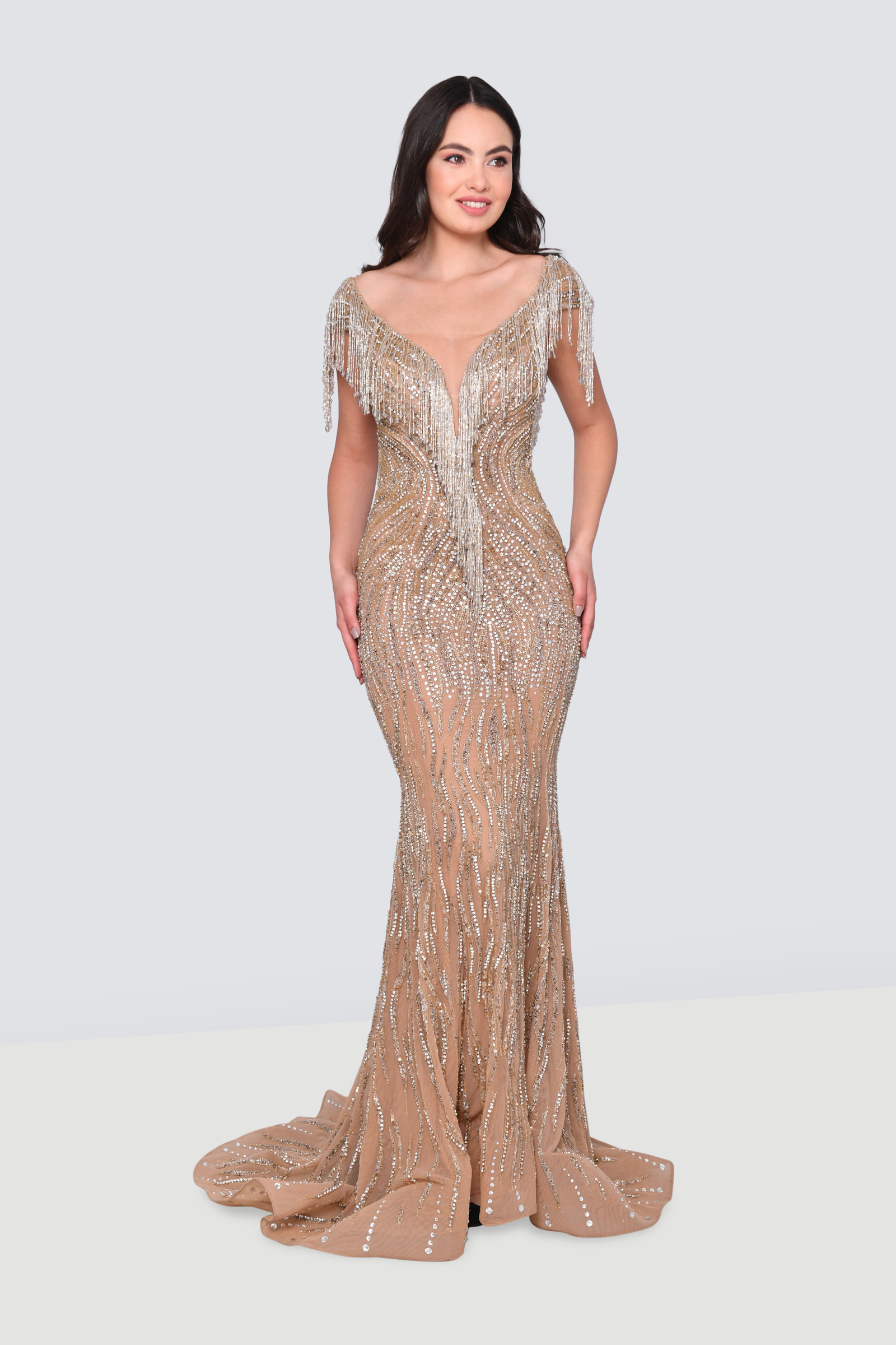 Rent RAMI SALAMOUN Fitted embellished fringes gown in Lebanon