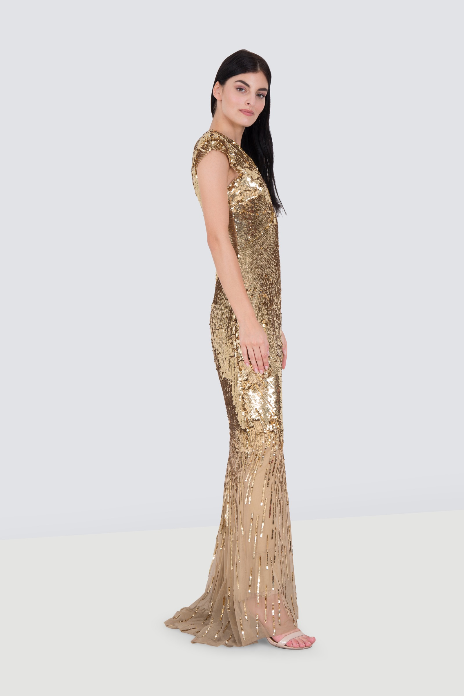 green emerald velvet dress Vintage Reem Acra Sequins Ombre Gown
