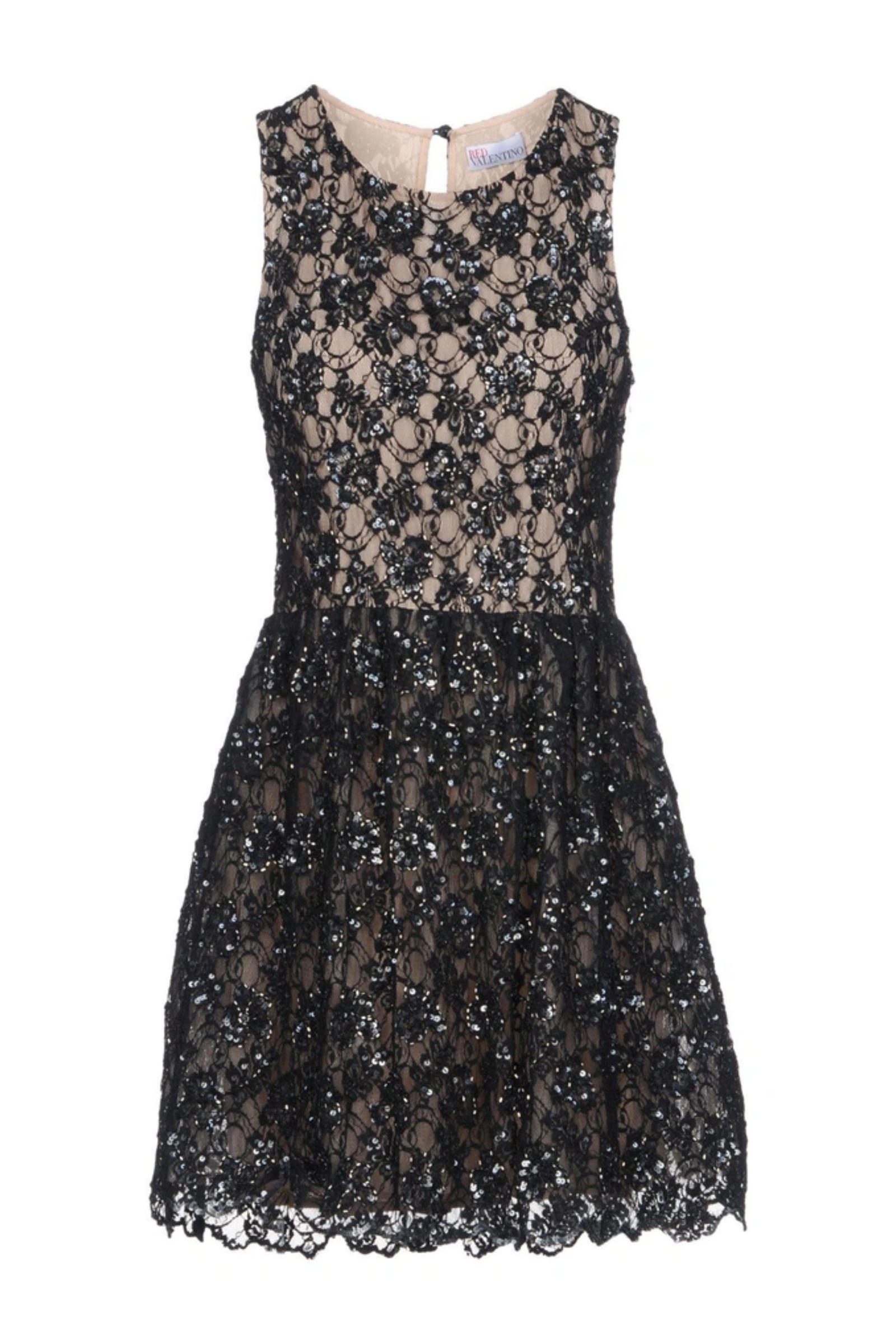chinese dress ladies Red Valentino Pleated Mini Dress with Lace Hem in Black – MSA Haute Couture main image 1