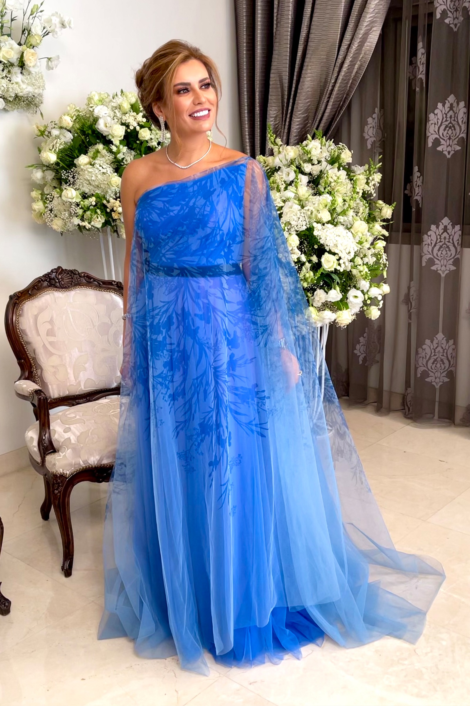 Rent CUSTOM MADE One Shoulder Flowy Slit Gown in Lebanon  Designer 24