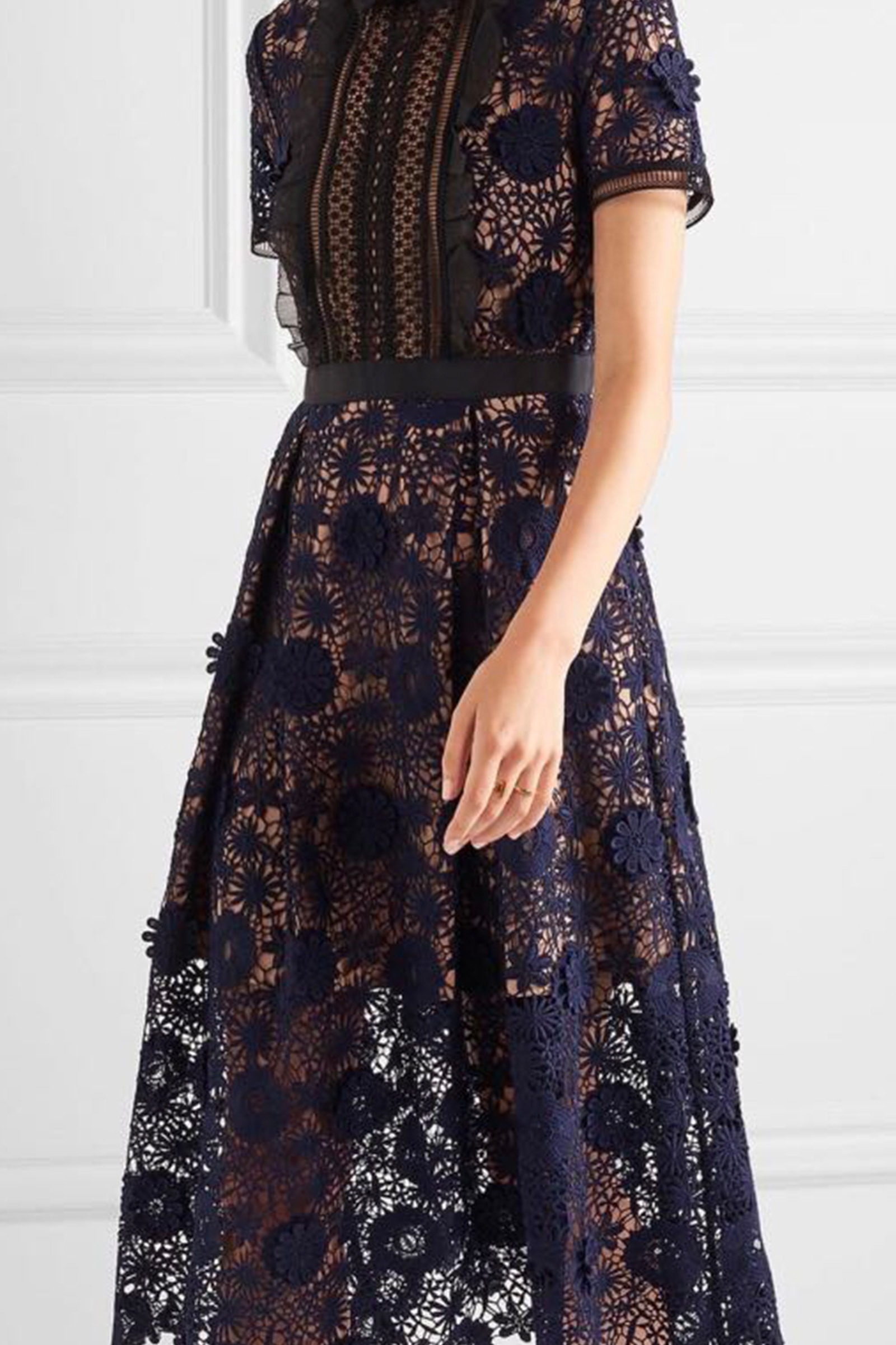 Rent SELF-PORTRAIT Short Sleeve Lace Floral Midi in Dubai - Designer 24