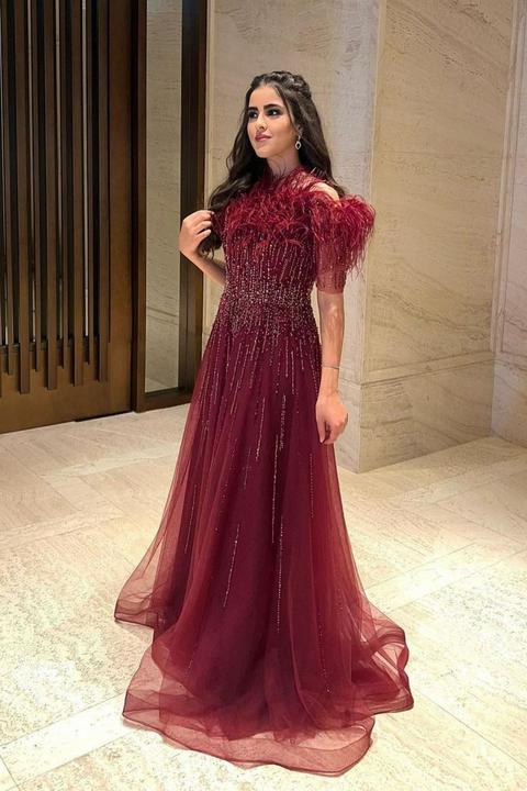 green emerald velvet dress Luxury Designer Arabic Pink Evening Dress LA72955 – SERENE HILL main image 0