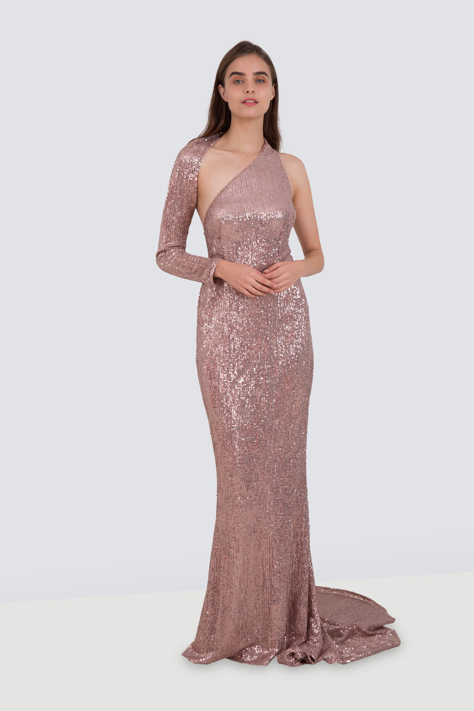 Rent ABYSS BY ABBY Asymmetric Sequin Mermaid Gown in Dubai - Designer 24