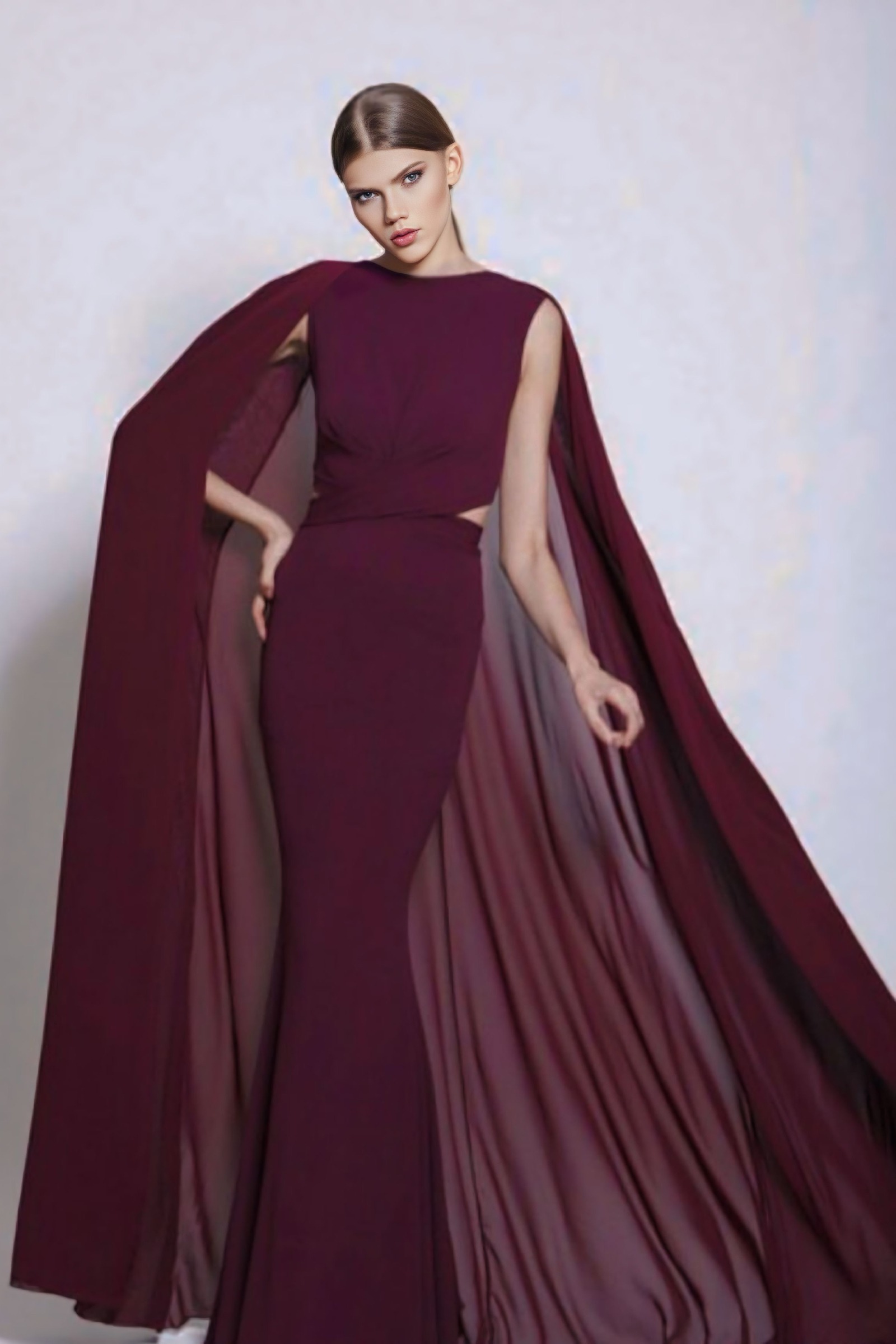 Rent ZEENA ZAKI Fitted Mermaid Dress With Cape in Dubai - Designer 24