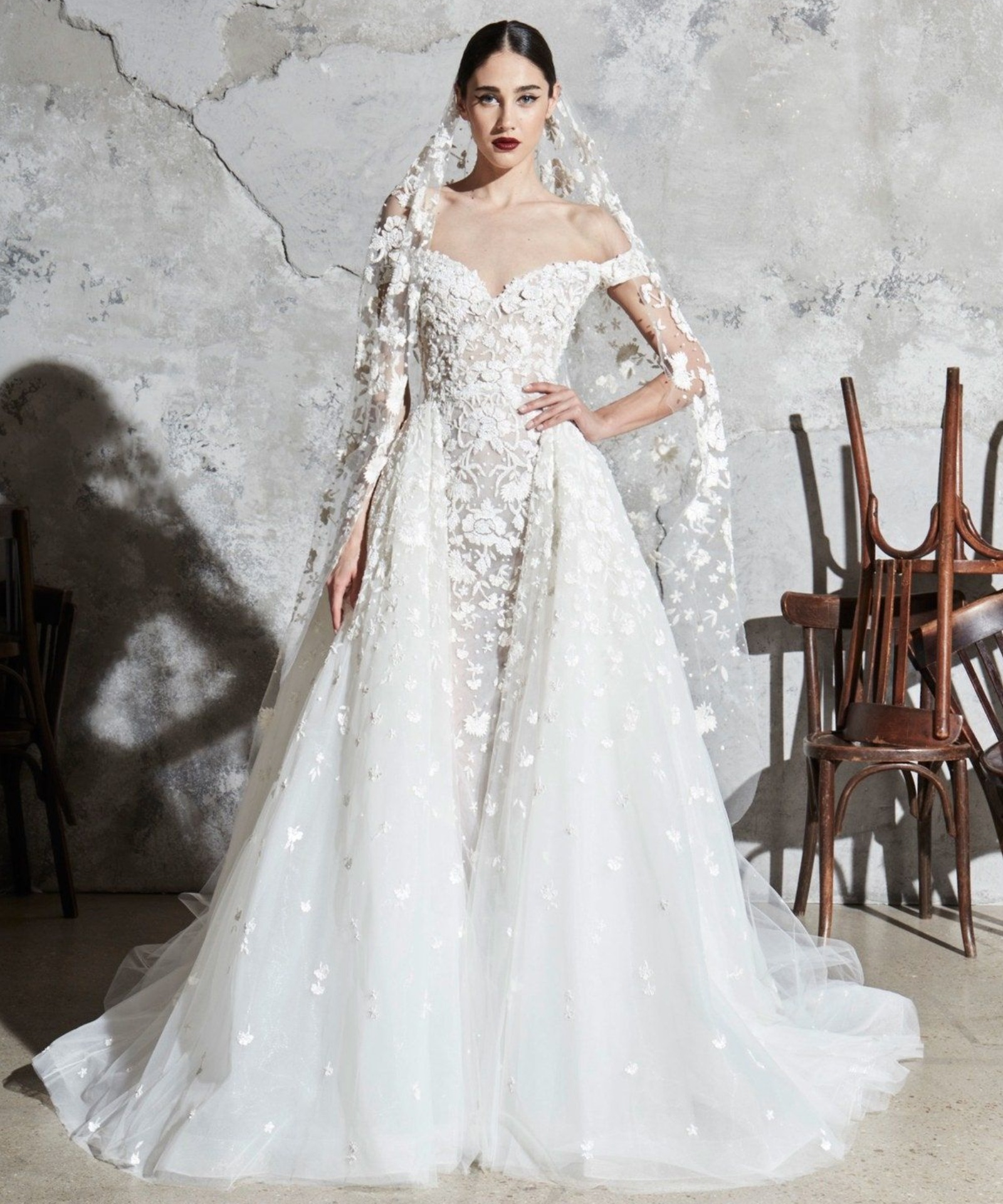 zuhair murad gray lace dress